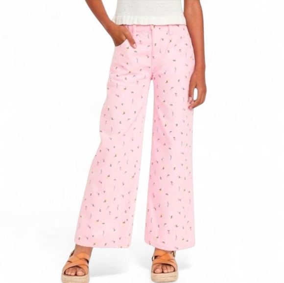 Old Navy Other - Old Navy‎ Pastel Pink Floral High-Waisted Baggy Wide-Leg Jeans Girls Size 10